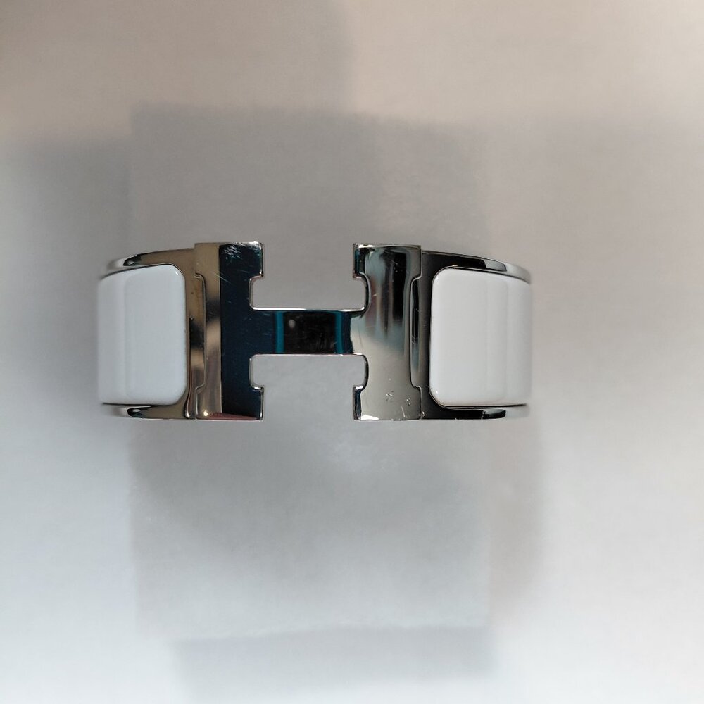Hermes Clic Clac H Bracelet Blanc Silver White Enamel Bangle Size Small PM - Picture 2 of 16
